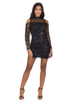 Black Long Sleeve Sequin Cut Out Dress