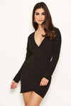 Black Long Sleeve Wrap Over Dress