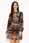 Black Long Sleeve Printed Day Dress