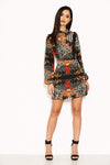 Black Long Sleeve Printed Day Dress