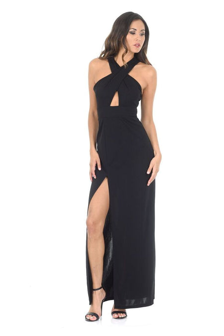 Black Maxi Dress With A Thigh High Split