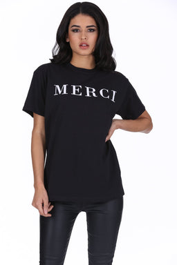 Black Merci Slogan T-Shirt