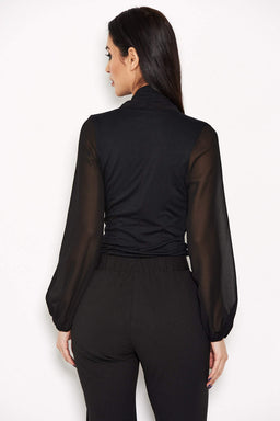 Black Mesh Detail Sleeved Bodysuit