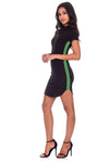 Black Mini Dress With Green Panel Detail