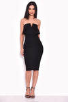 Black Notch Front Bodycon Dress