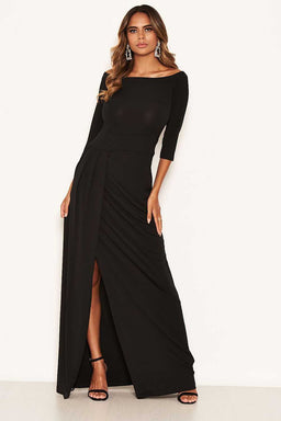 Black Off The Shoulder Slit Maxi Dress