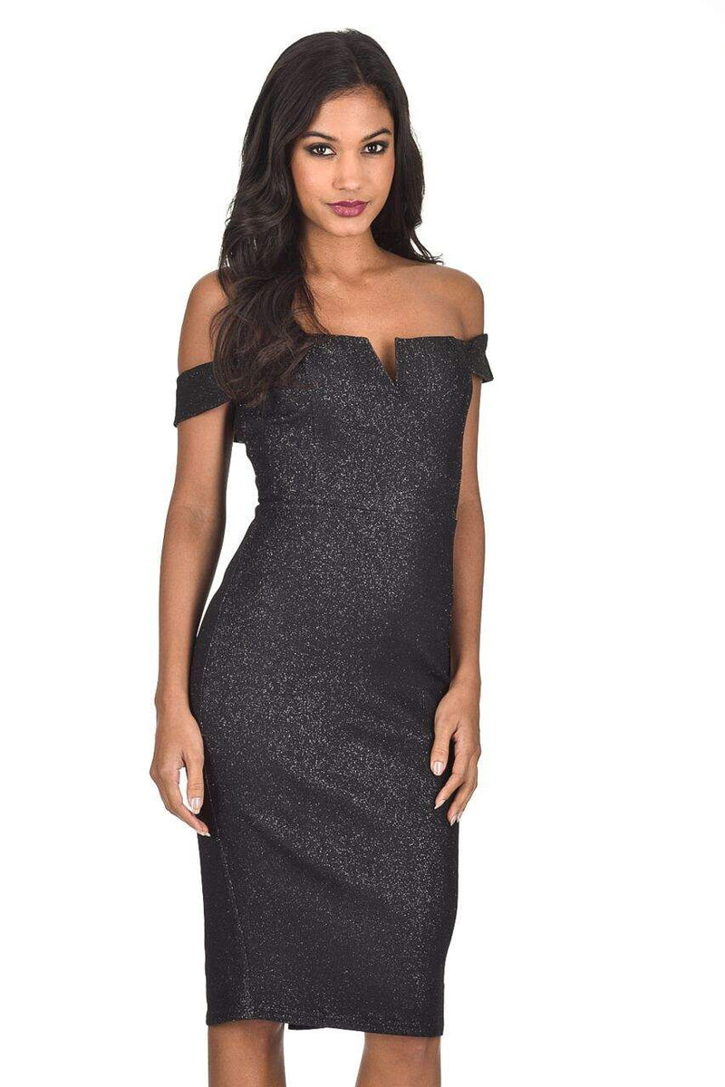 Black Off the Shoulder Sparkle Detail Bodycon Dress – AX Paris US