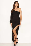 Black One Sleeve Asymmetrical Bodycon Maxi Dress