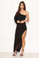Black One Sleeve Asymmetrical Bodycon Maxi Dress
