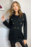 Black Padded Shoulder Blazer Jacket