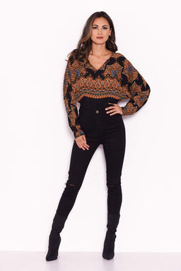 Black Paisley Long Sleeved Bodysuit