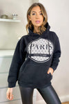 Black Paris Printed Hoodie