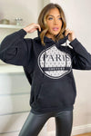 Black Paris Printed Hoodie