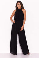 Black Pleated Choker Neck Jumpsuit