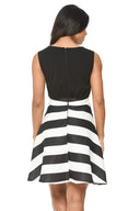 Black Plunge Skater Dress With Striped Print