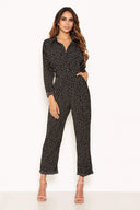 Black Polka Dot Belted Jumpsuit