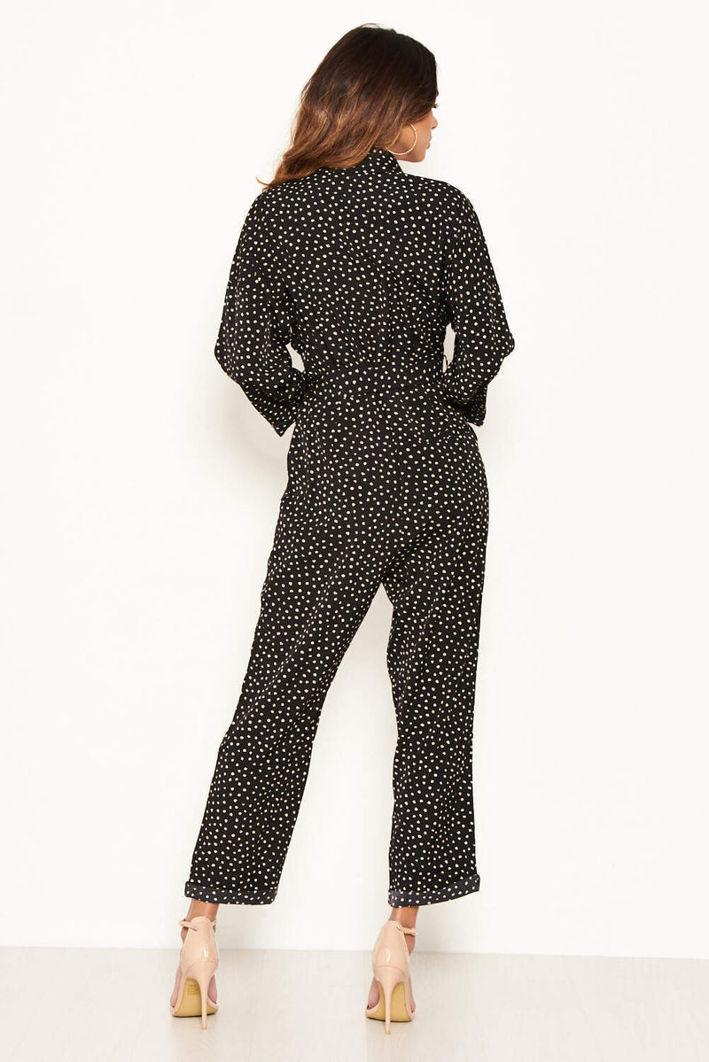 Black Polka Dot Belted Jumpsuit