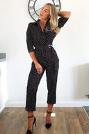 Black Polka Dot Belted Jumpsuit