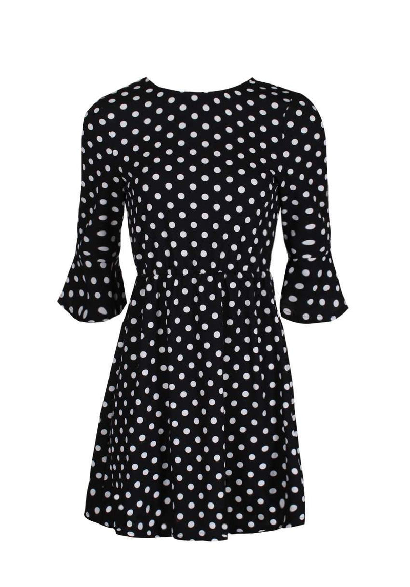 Black Polka Dot Long Sleeve Skater Dress