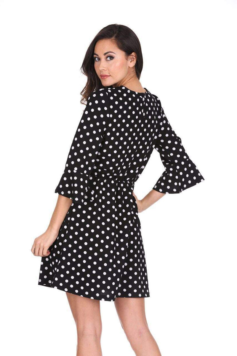 Black Polka Dot Long Sleeve Skater Dress