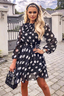 Black Polka Dot Mesh Sleeve Dress