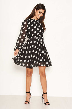 Black Polka Dot Mesh Sleeve Dress