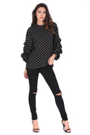 Black Polka Dot Ruffle Sleeve Top