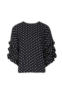 Black Polka Dot Ruffle Sleeve Top