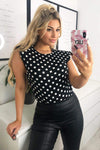 Black Polka Dot Shoulder Padded Top