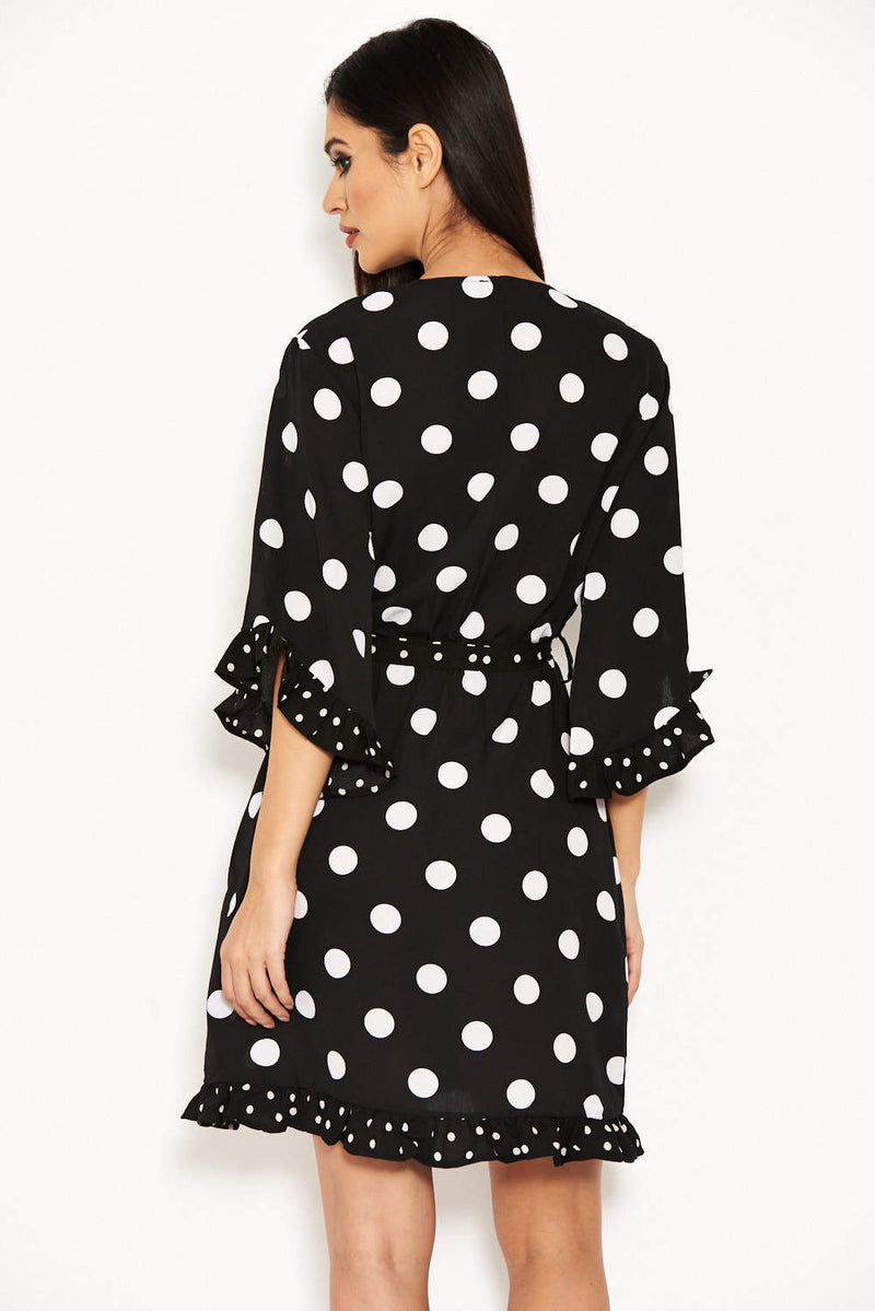 Black Polka Dot Wrap Skater Dress