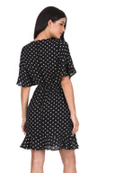 Black Polka Dot Frill Sleeve Detail Dress