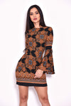 Black Printed Bell Sleeve Dress