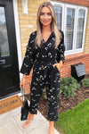 Black Printed Button Up Jumpsuit