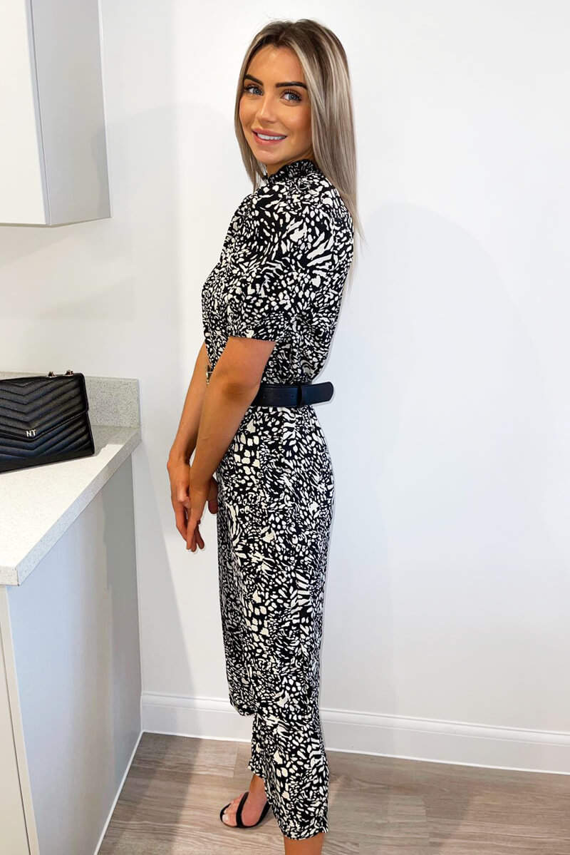 Black Printed High Neck Wide Leg Jumpsuit