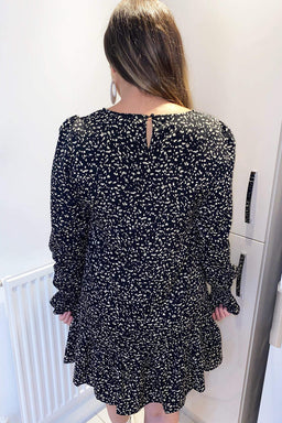 Black Printed Long Sleeve Shift Dress
