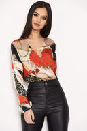 Black Printed Wrap Bodysuit