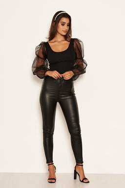 Black Puff Sleeve Crop Top