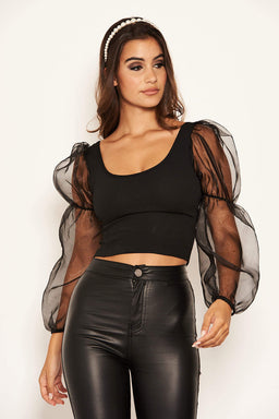 Black Puff Sleeve Crop Top