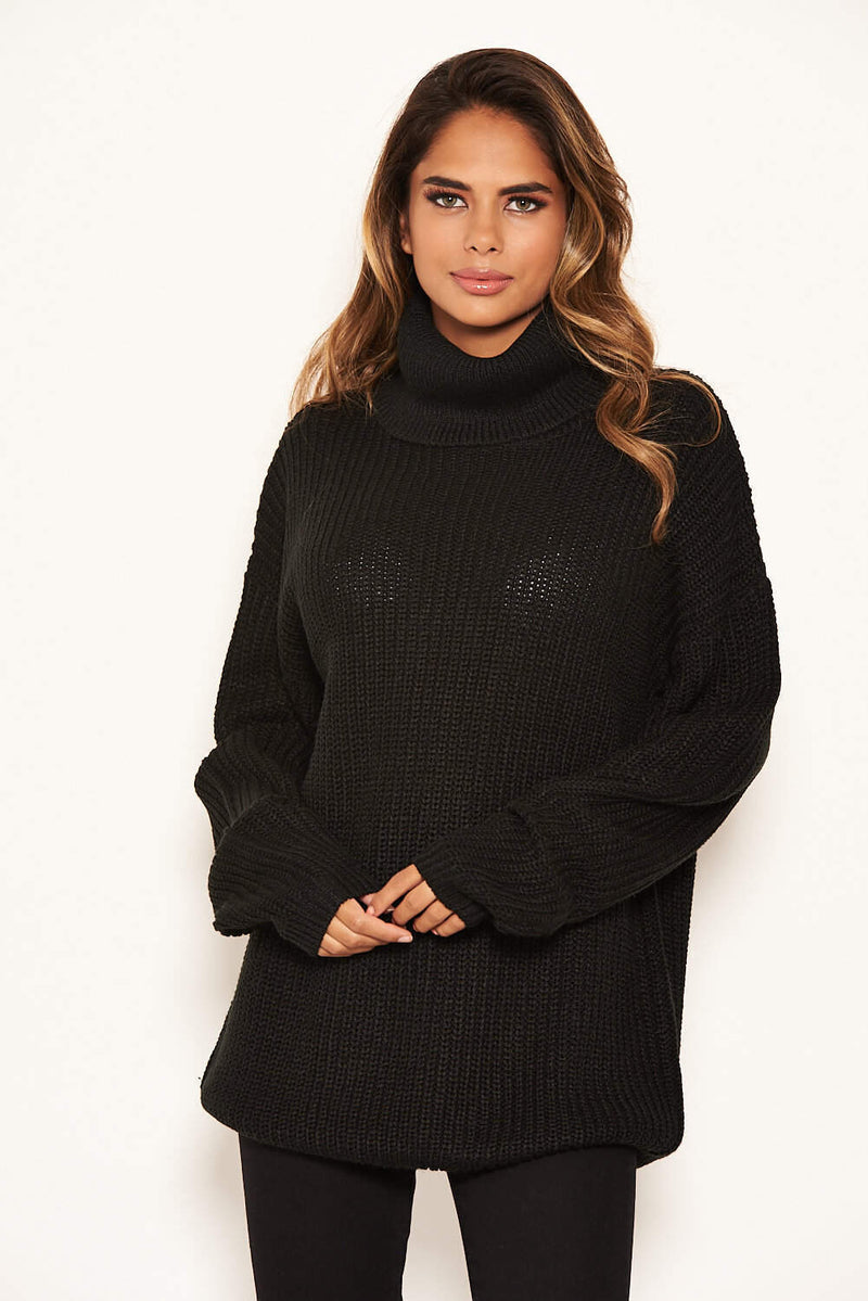 Black Roll Neck Knit Jumper