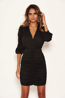 Black Ruched Bodycon Dress With Cut Out Back