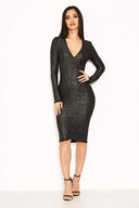 Black Ruched Front Sparkle Dress