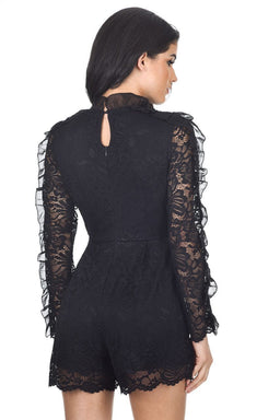 Black Ruffle Sleeve Laced Playsuit
