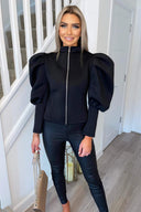 Black Scuba Puff Sleeve Jacket