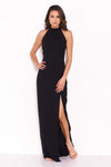 Black Sequin Panel Detailing Maxi Dress With Thigh Split