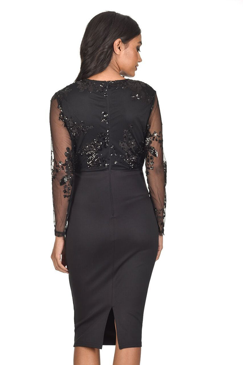 Black Sequined Crossover Bodycon Dress