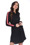 Black Shirt Dress With Stripe Detail And Tie Waist