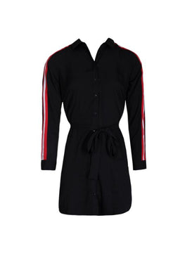 Black Shirt Dress With Stripe Detail And Tie Waist