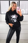 Black Skull Printed Hoodie