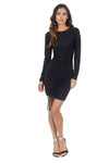 Black Slinky Long Sleeve Ruched Dress