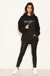 Black Slogan Printed Hoody